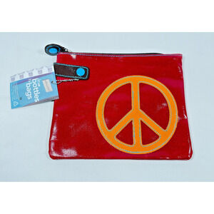 Urban Junket Zipper Pouch Clutch Red Orange Peace 9 1/2" x 7 3/4" - Sustainable